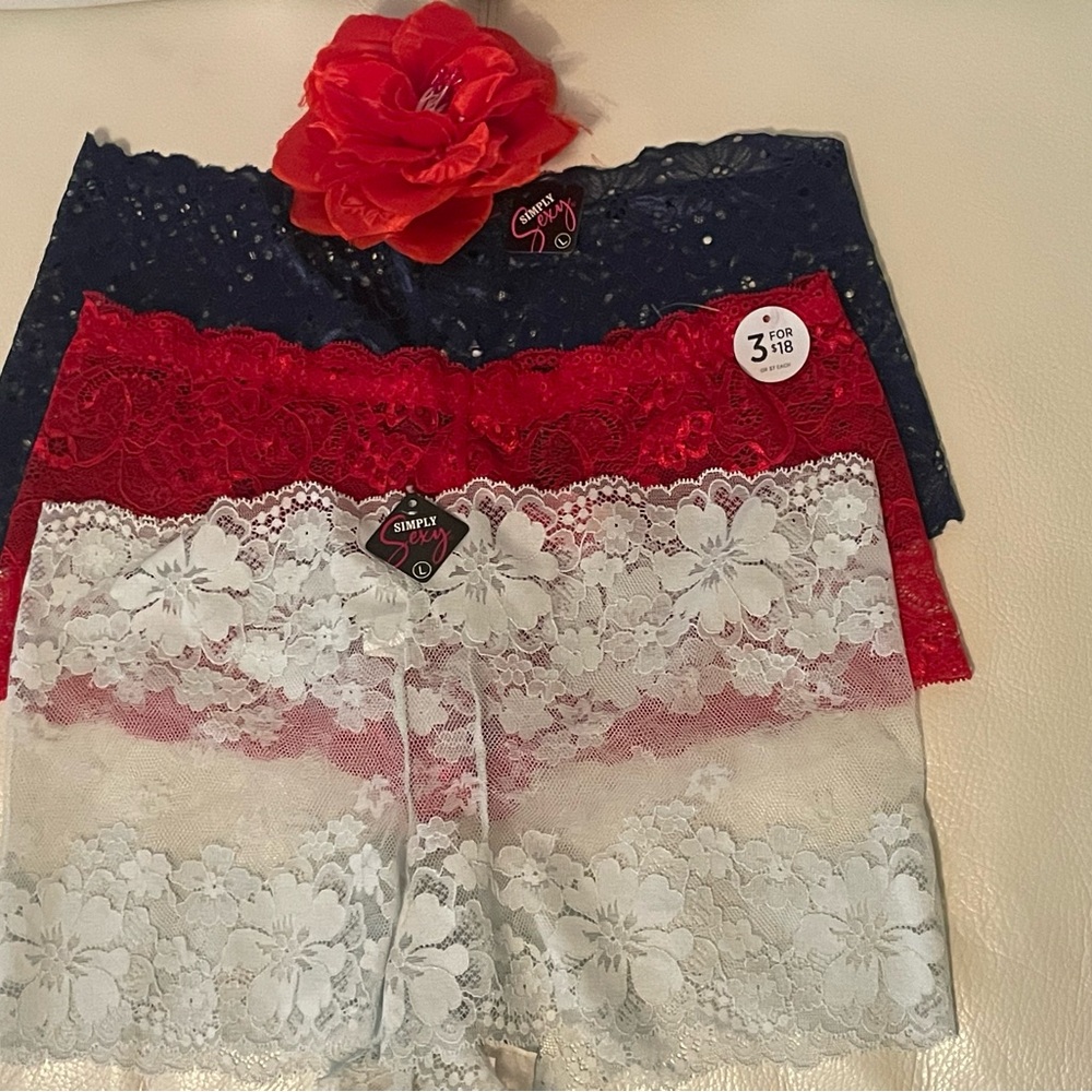 Lace Panties Set in Red, White, and Blue